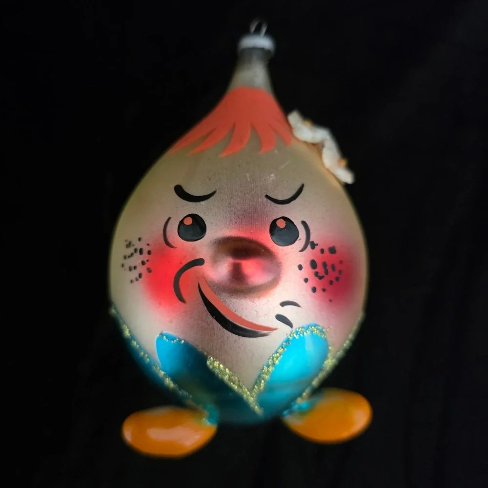 VTG De Carlini Blown Glass Christmas Ornament Humpty Dumpty Hand Painted Italy